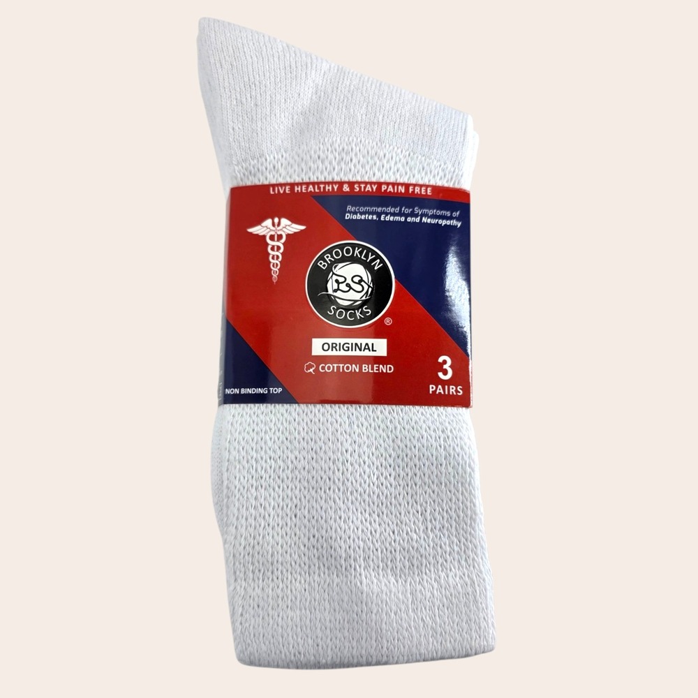 Men's Diabetic Socks White 9-11 Brooklyn Socks 3-Pack Sz 7-9.5